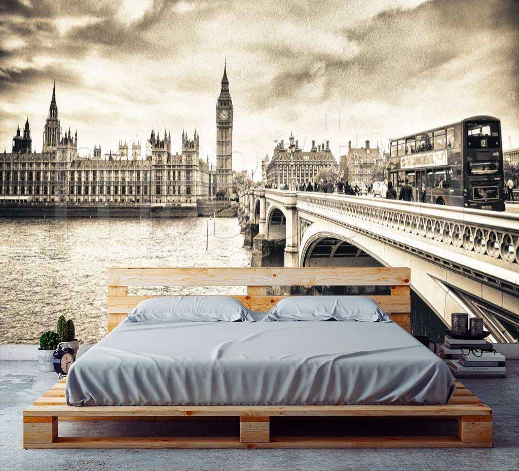 Фотообои в интерьере черно белая панорама лондона  9-505 фото