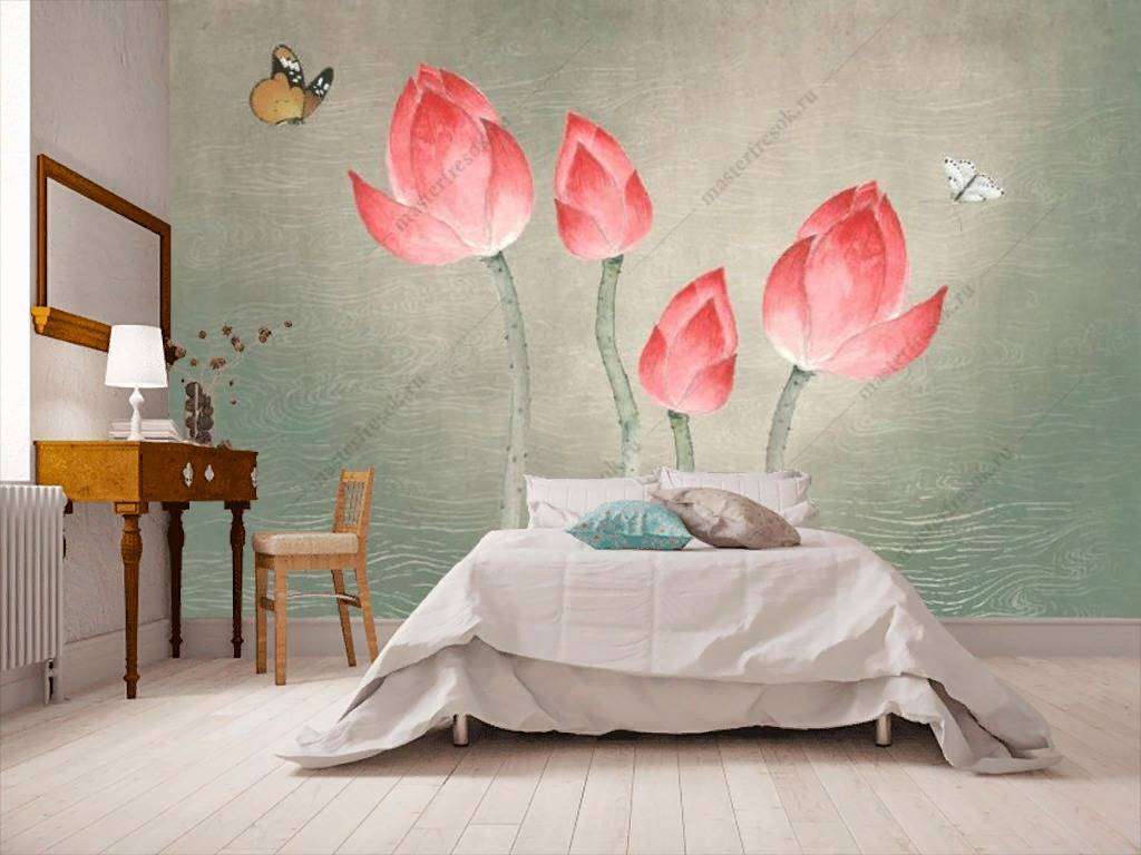 Фотообои в интерьере акварельный лотос  15-930 фото