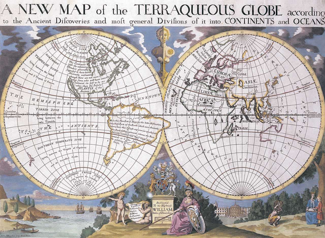 Фотообои в интерьере старая карта континентов  9-426 фото