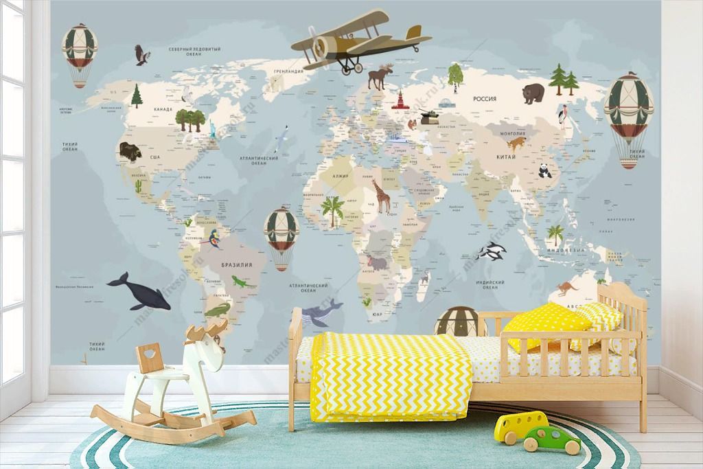 Фотообои Карта мира на голубом фоне  12-1318