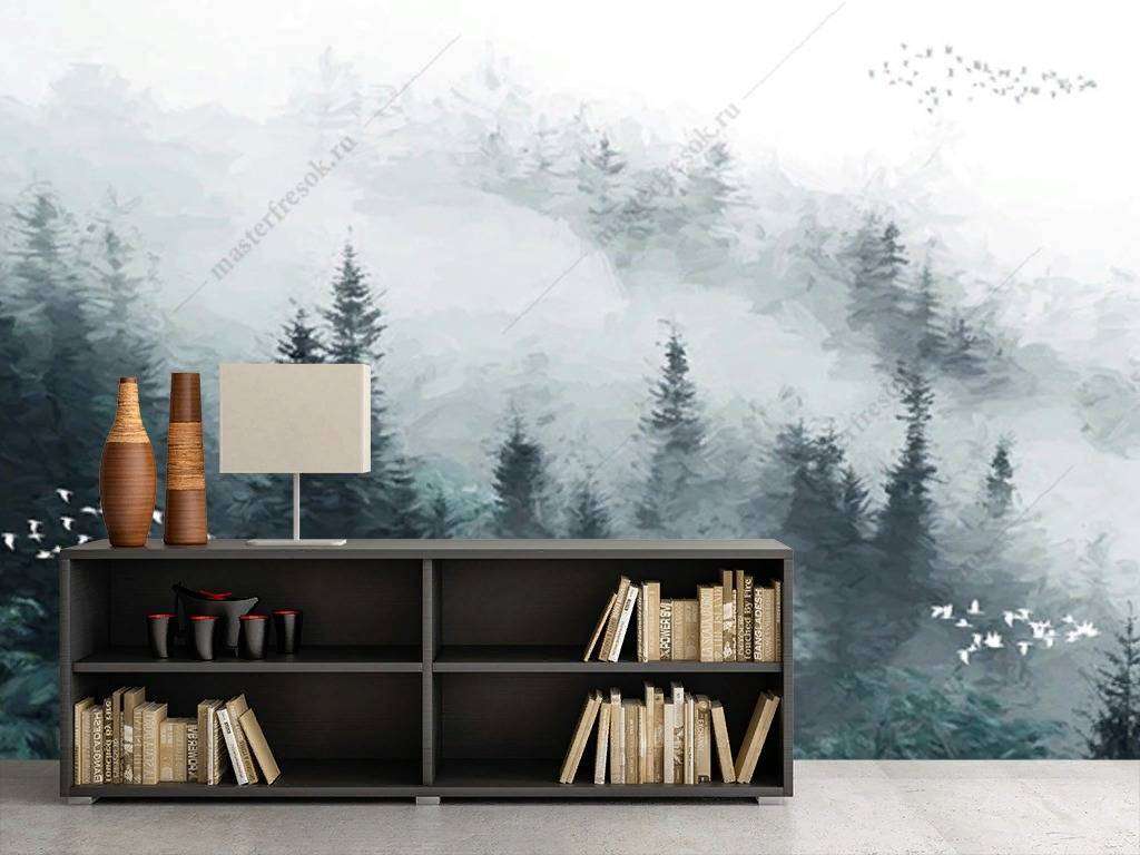 Фотообои в интерьере еловый лес  15-862 фото