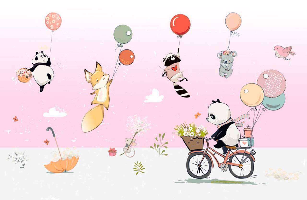 Фотообои в интерьере звери на шарах на коралловом фоне  12-335 фото