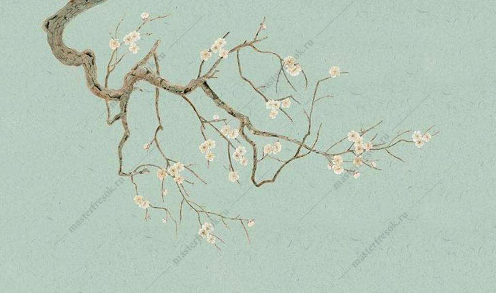 Фотообои в интерьере цветущие ветки миндаля  15-872 фото