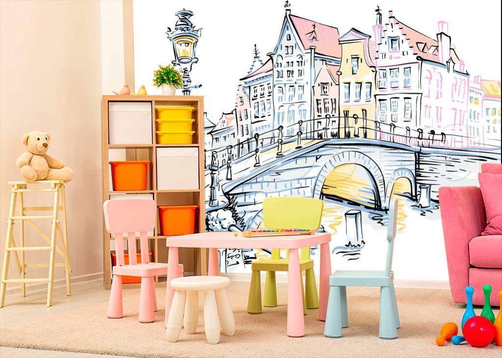 Фотообои в интерьере набережная графика  12-496 фото