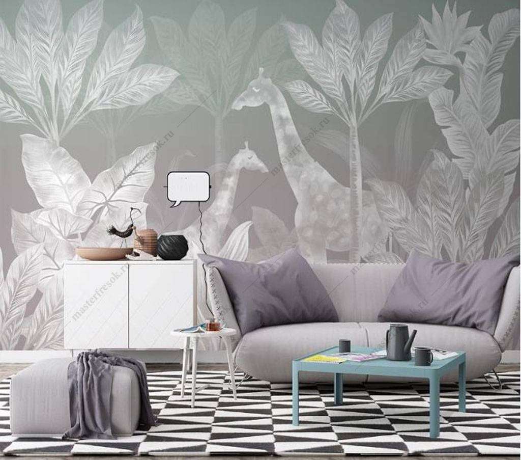 Фотообои в интерьере белые жирафы  16-119 фото