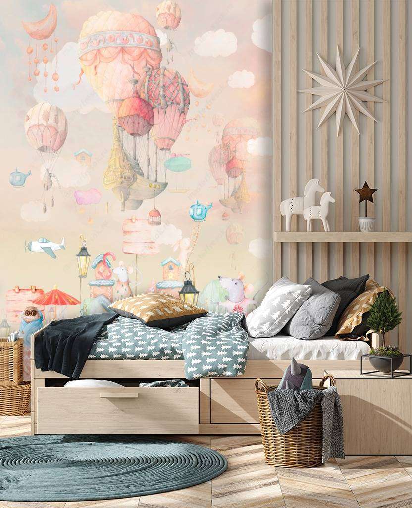 Фотообои в интерьере летящий город  13-185 фото