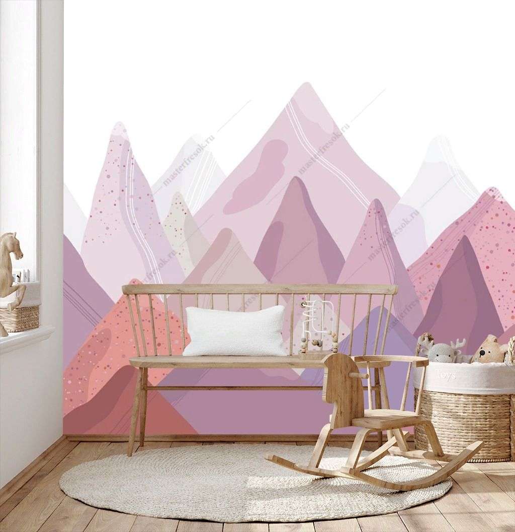 Фотообои в интерьере 3д горы в розовых тонах  14-202 фото