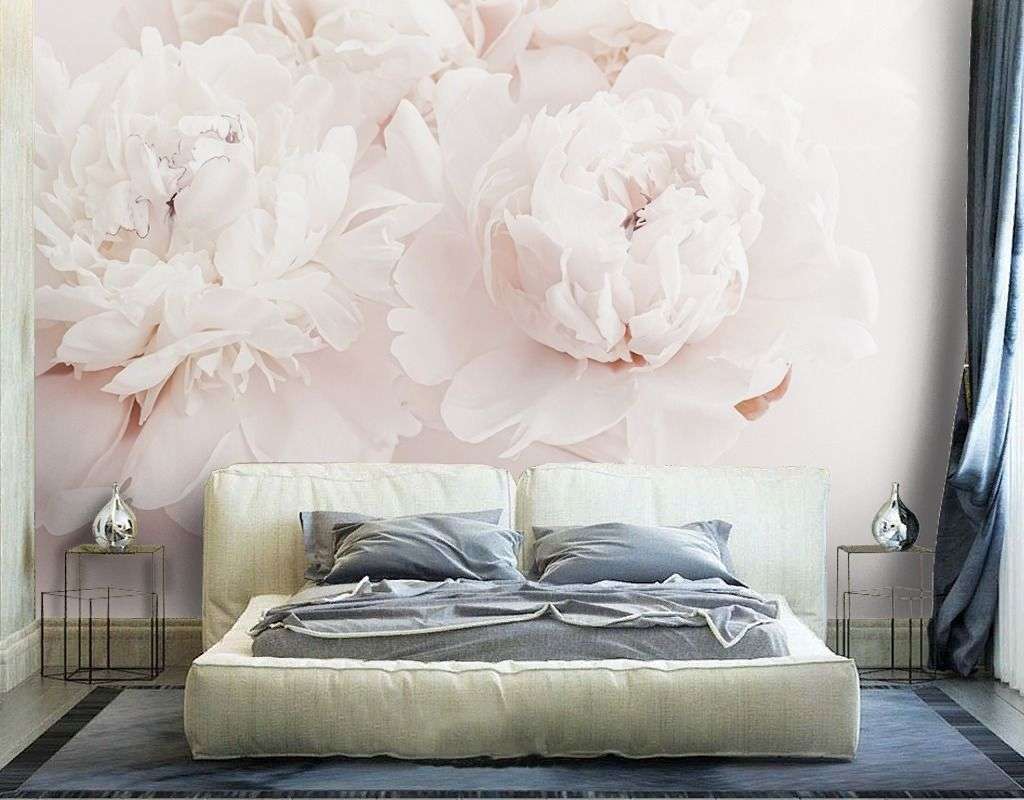 Фотообои в интерьере пионы светлые 3д  9-2034 фото