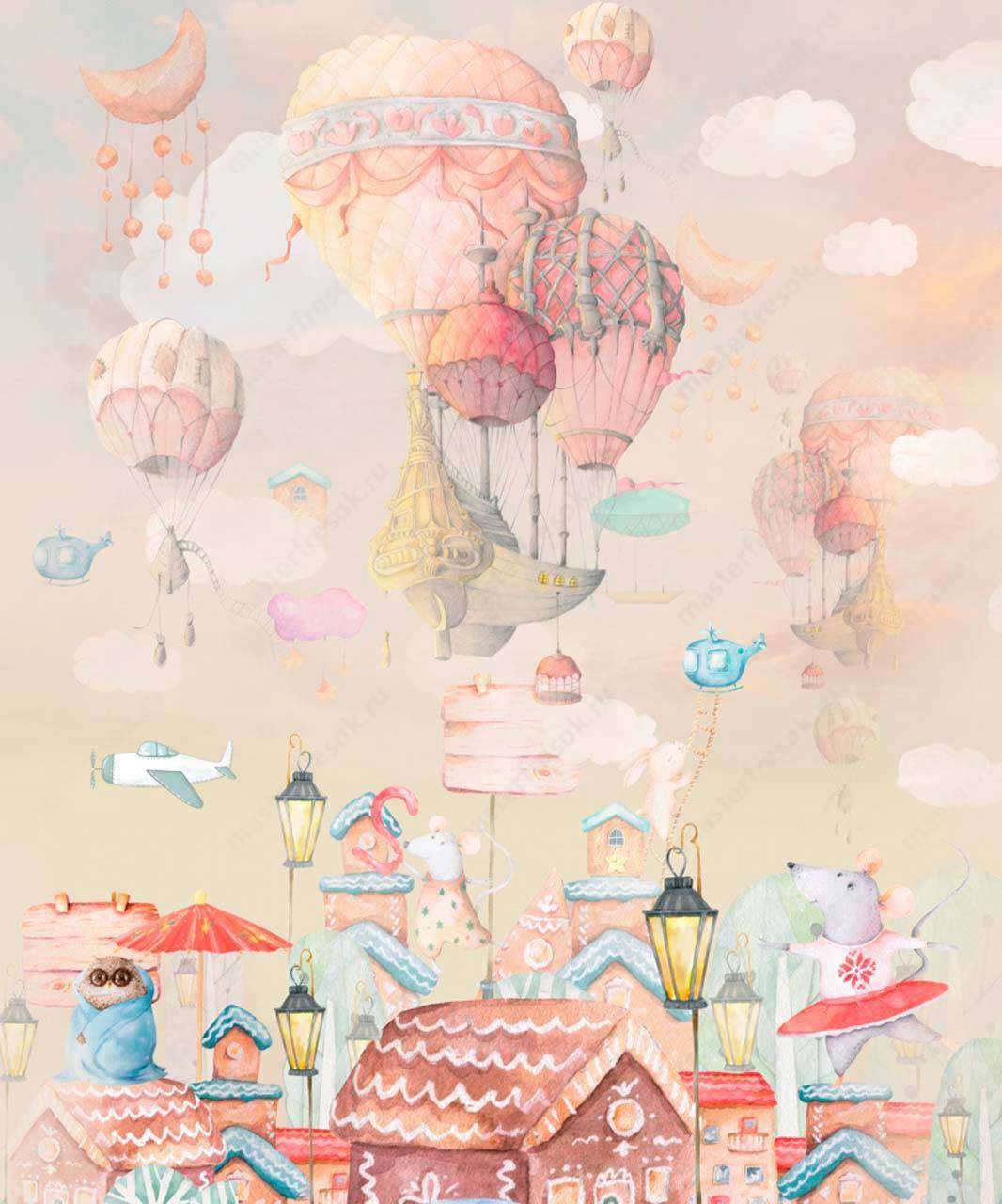 Фотообои в интерьере летящий город  13-185 фото