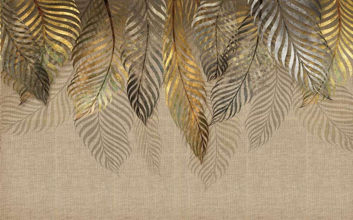 Фотообои в интерьере пальмовые листья золотые   14-740 фото