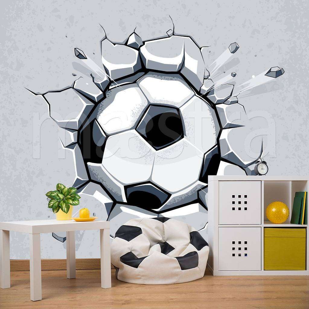 Фотообои Футбольный мяч пробил стену  12-519