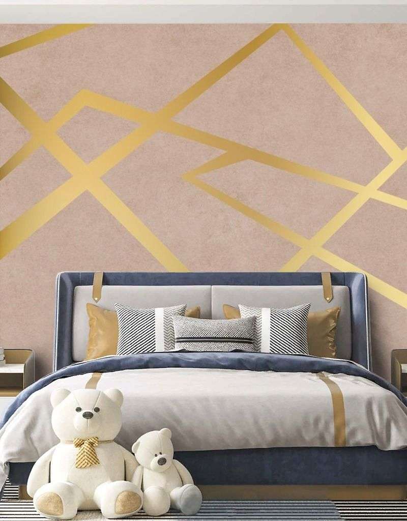 Фотообои в интерьере золотые линии на розовом  9-2058 фото