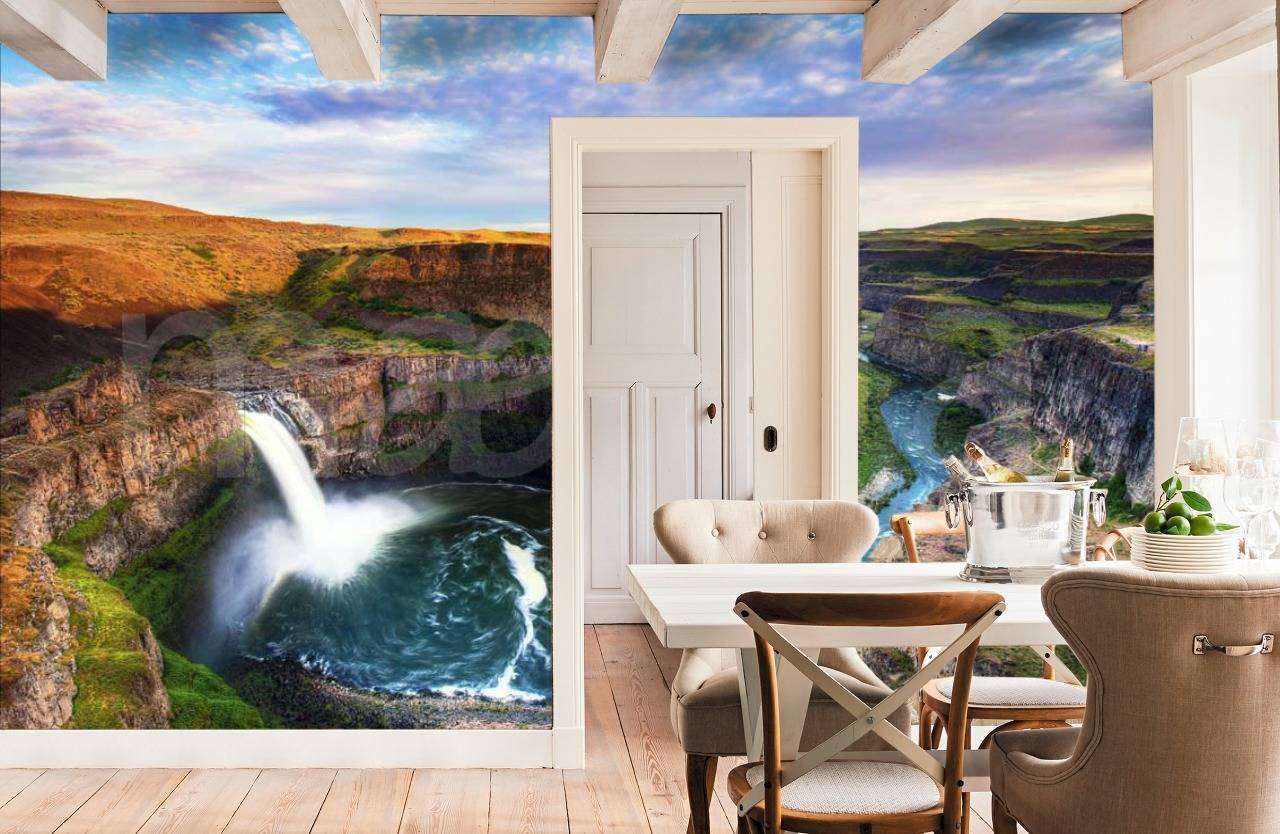 Фотообои в интерьере долина водопада  4-371 фото
