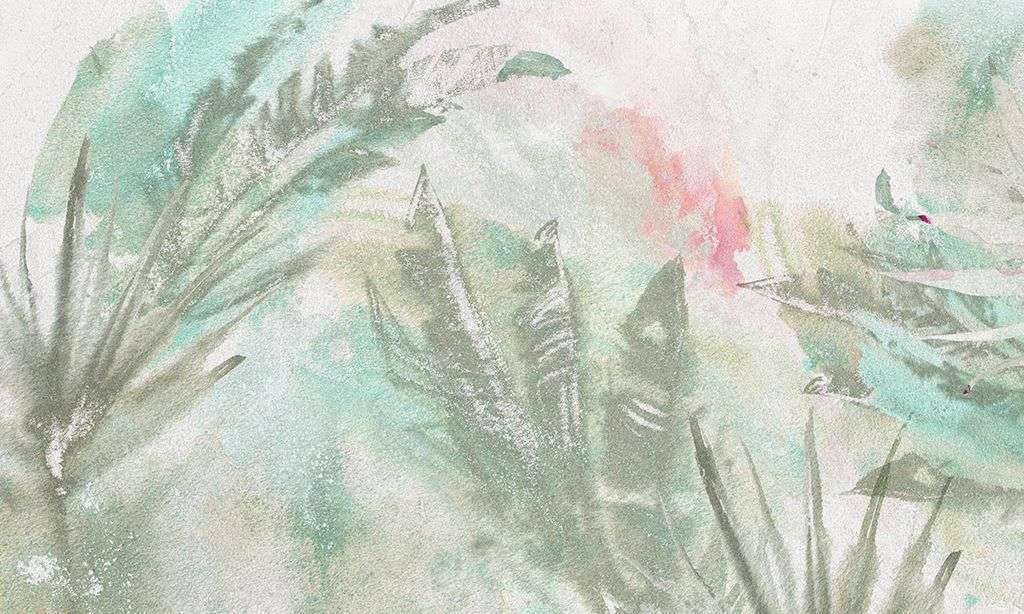 Фотообои в интерьере листья акварель  9-1985 фото