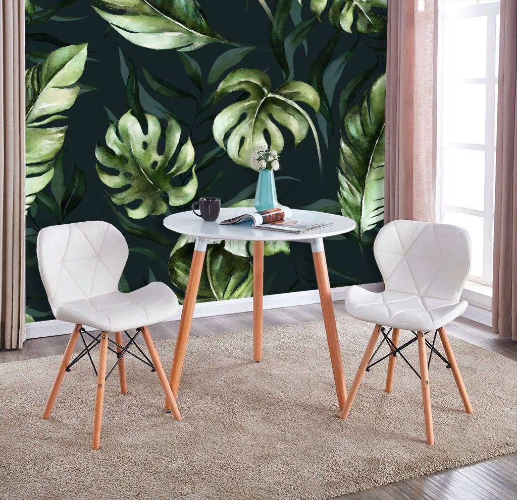 Фотообои в интерьере листья монстеры на черном фоне  9-1211 фото