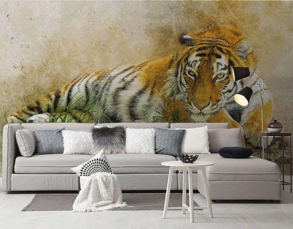 Фотообои в интерьере отдыхающий тигр  17-4301 фото