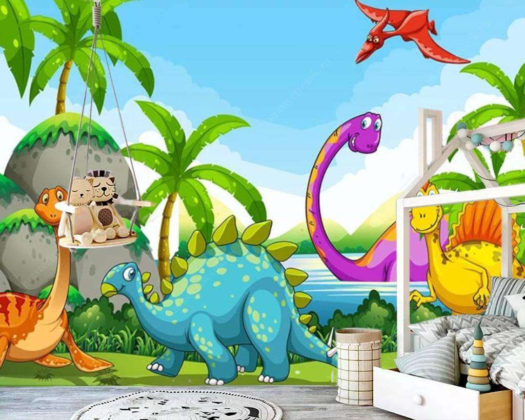 Фотообои в интерьере динозавры в лесу  15-629 фото