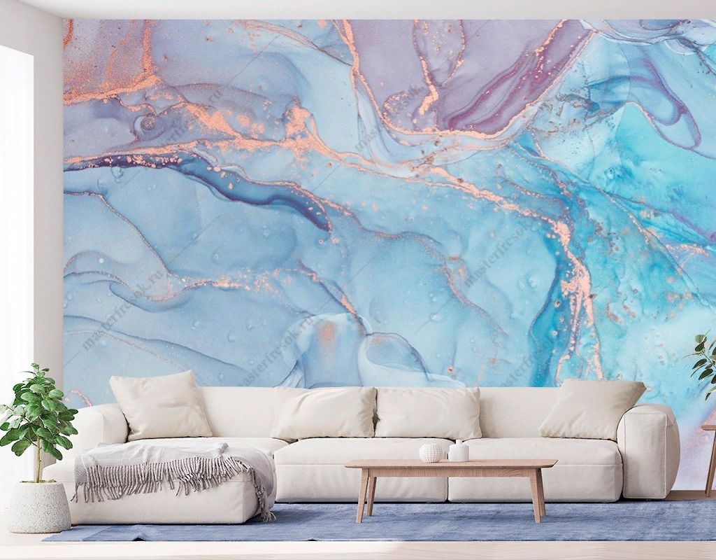 Фотообои Мрамор голубой с золотыми прожилками  9-1790