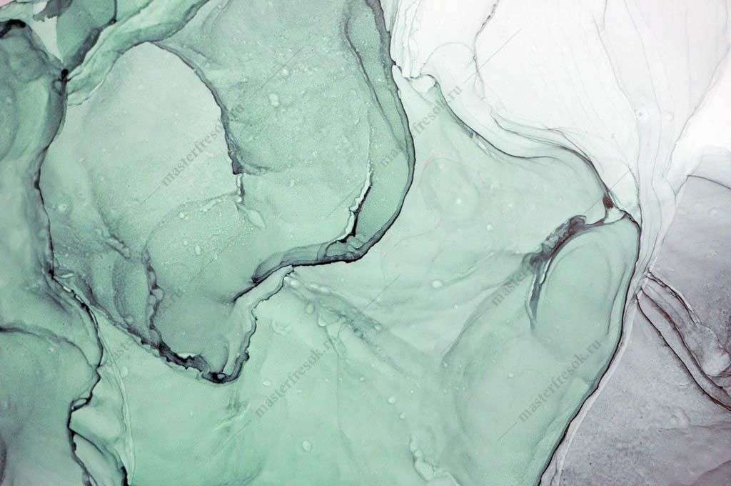 Фотообои в интерьере флюид арт зеленая акварель  9-1021 фото