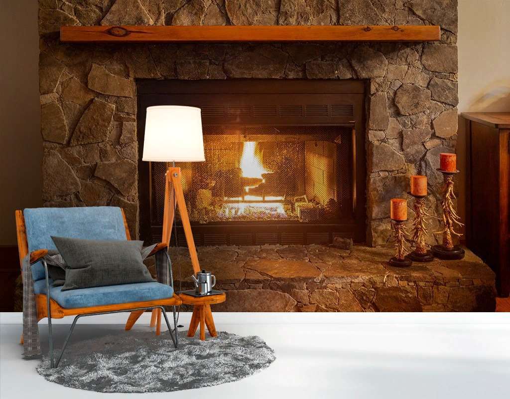 Фотообои Бесшовные обои на стену:  Камин горящий. Артикул: 9-2011  