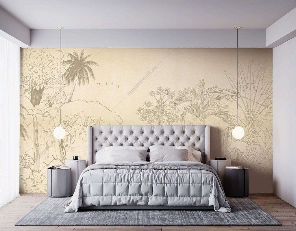 Фотообои в интерьере нарисованные джунгли  9-1636 фото