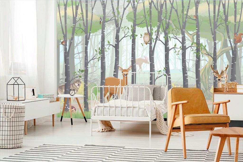 Фотообои в интерьере лес с животными в детскую  14-514 фото