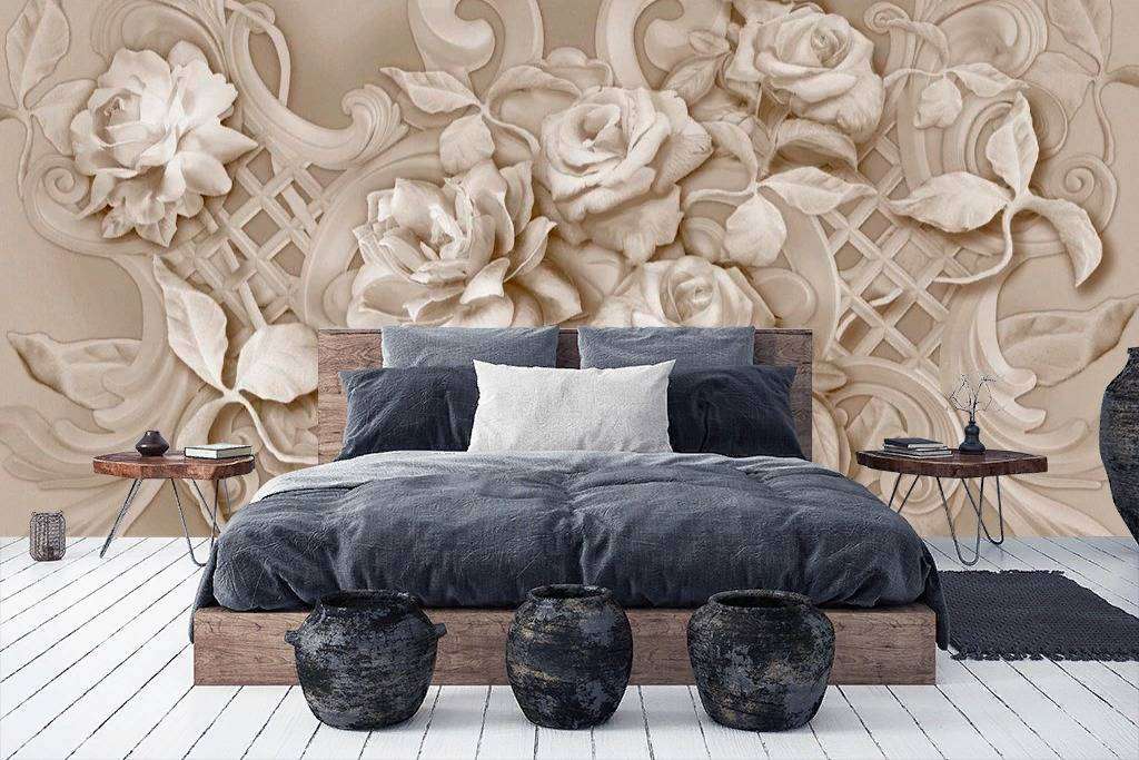 Фотообои в интерьере барельеф цветы  13-272 фото