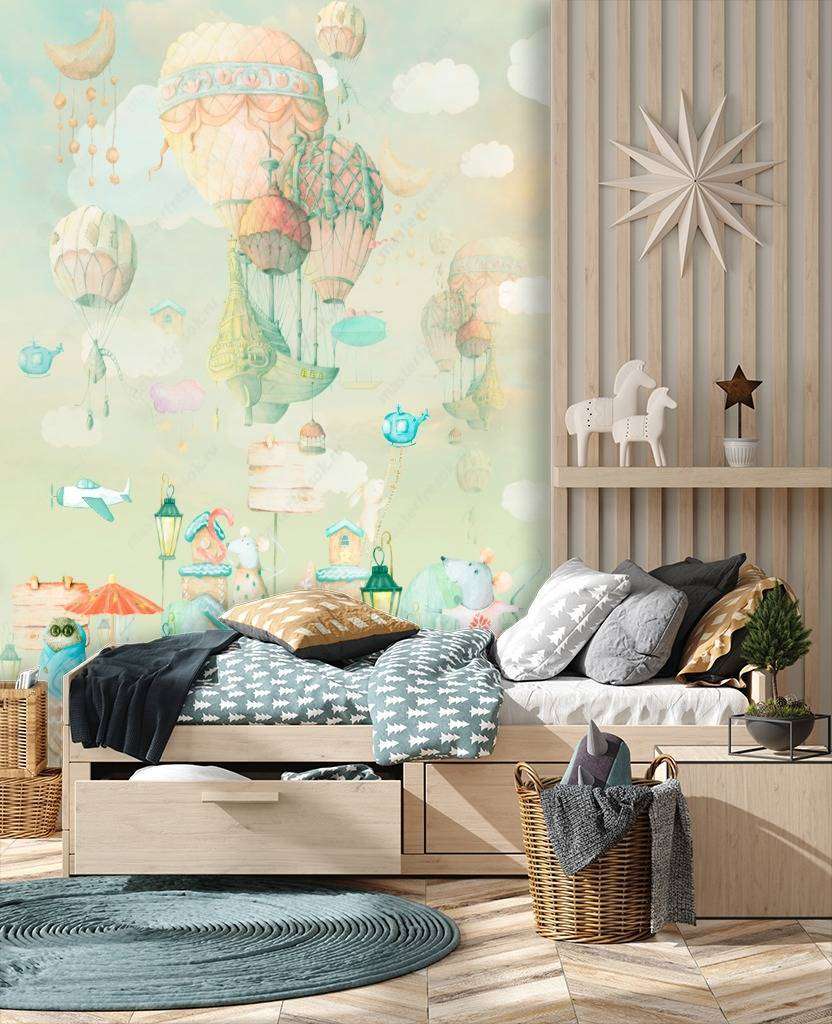 Фотообои в интерьере воздушный шар над городом  13-187 фото