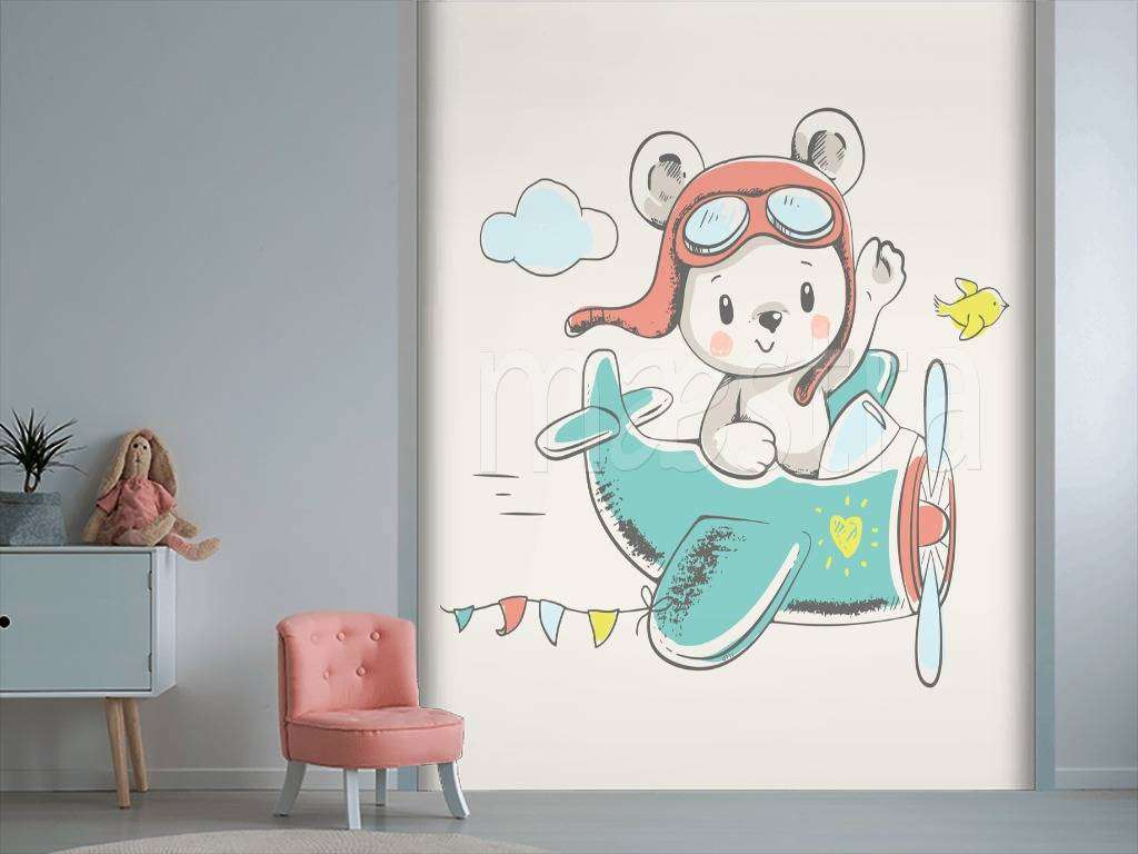 Фотообои в интерьере мишка на самолете  12-474 фото