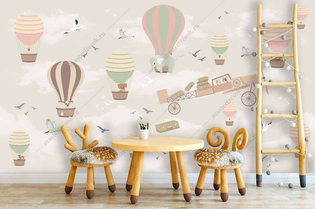 Фотообои в интерьере самолет и воздушный шар  12-959 фото