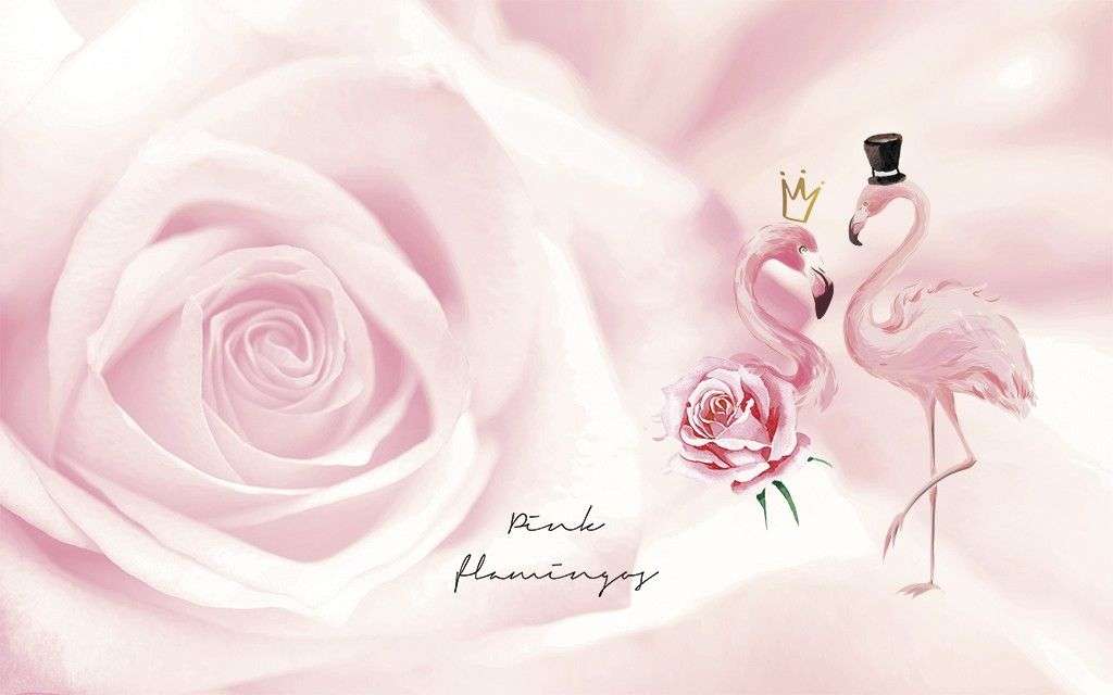 Фотообои в интерьере танцующие фламинго  14-390 фото