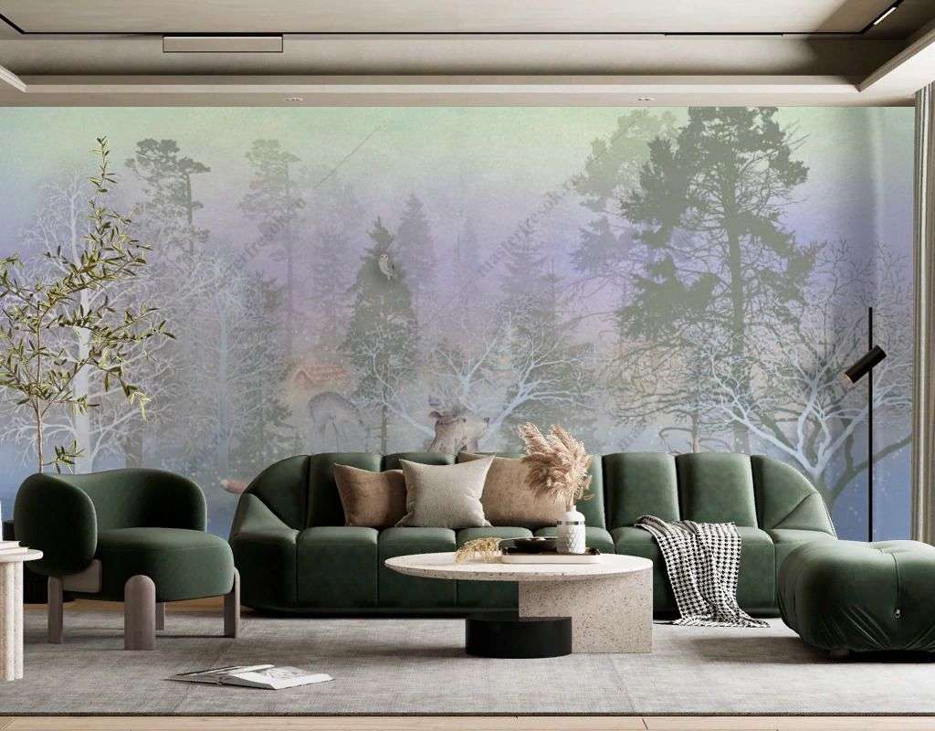 Фотообои в интерьере сказочный зимний лес  13-484 фото