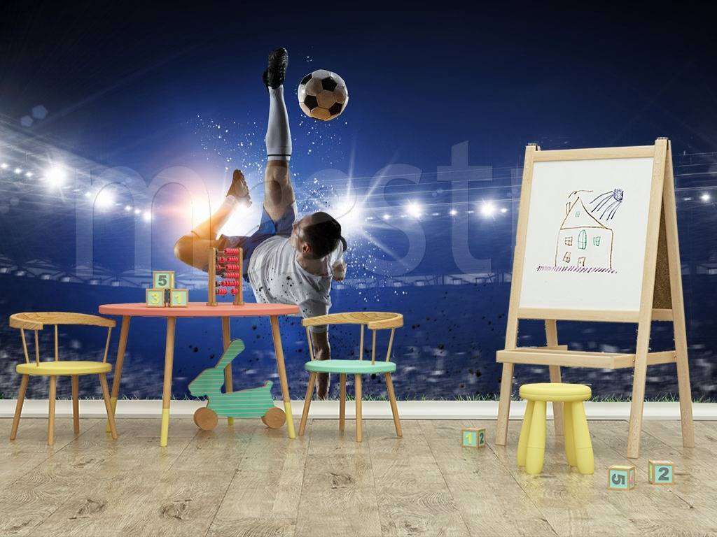 Фотообои в интерьере удар футболиста  12-538 фото