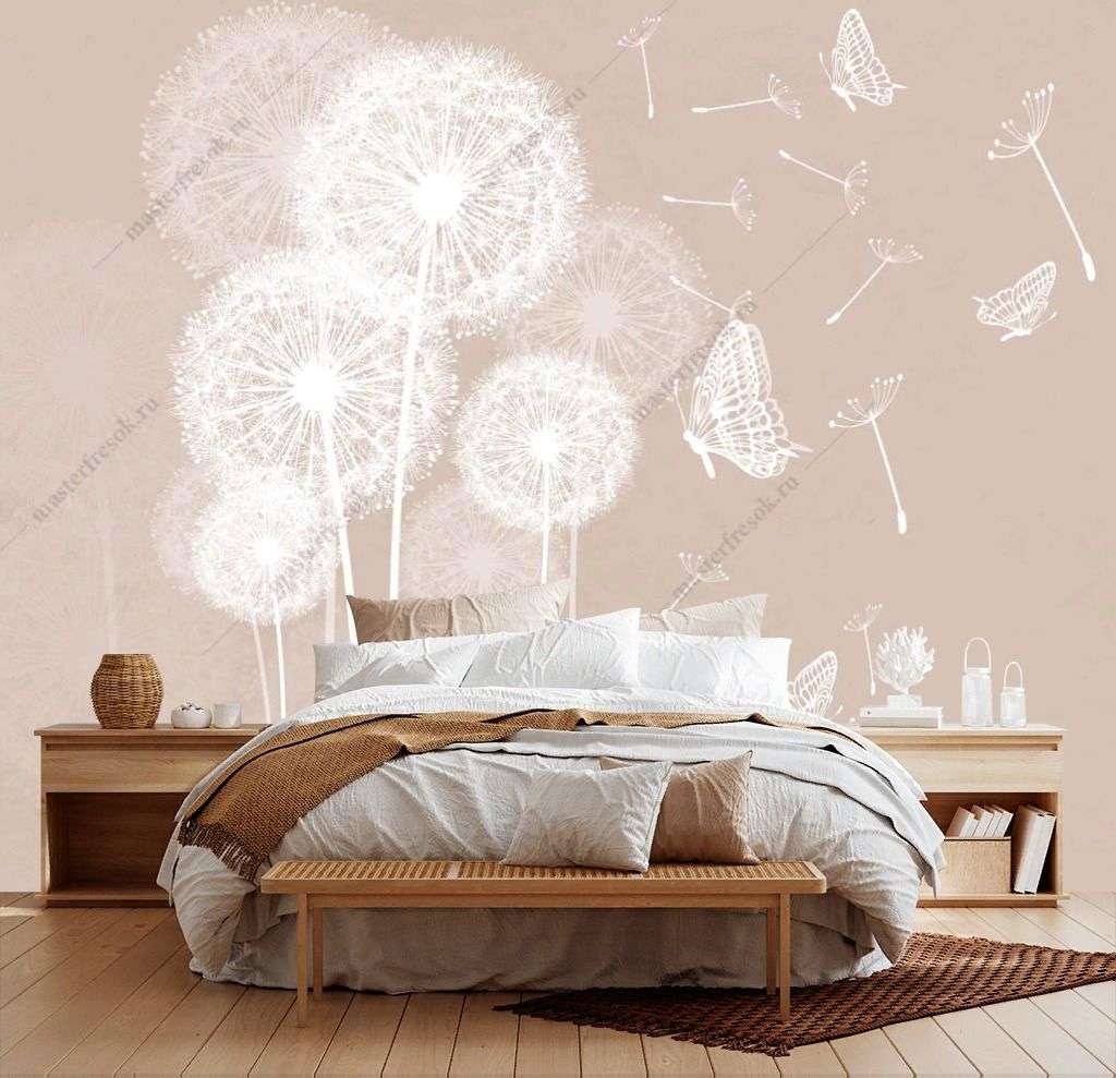 Фотообои в интерьере белые одуванчики  14-299 фото