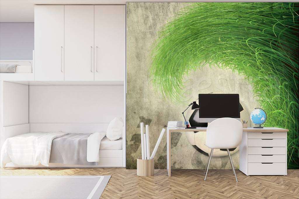 Фотообои в интерьере футбольный мяч в траве  12-546 фото