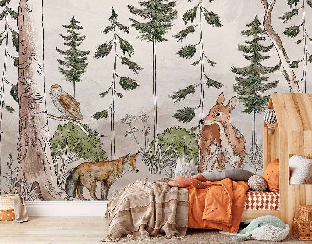 Фотообои в интерьере лес с оленем  12-1646 фото