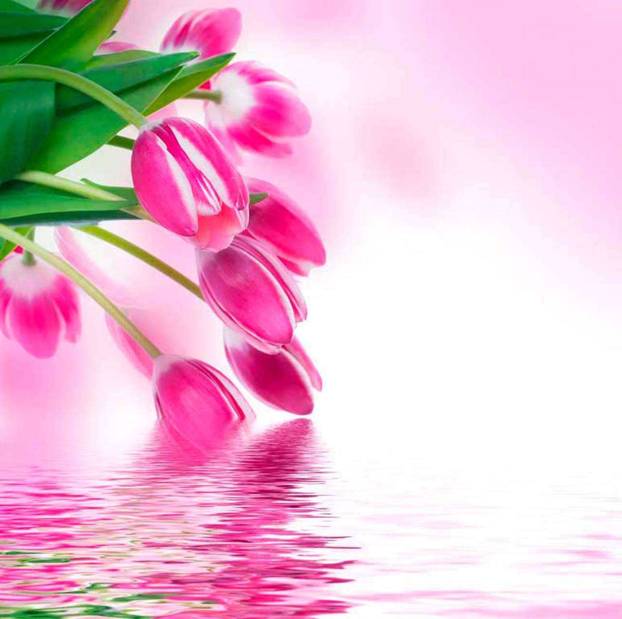 Фотообои в интерьере тюльпаны над водой  10-130 фото