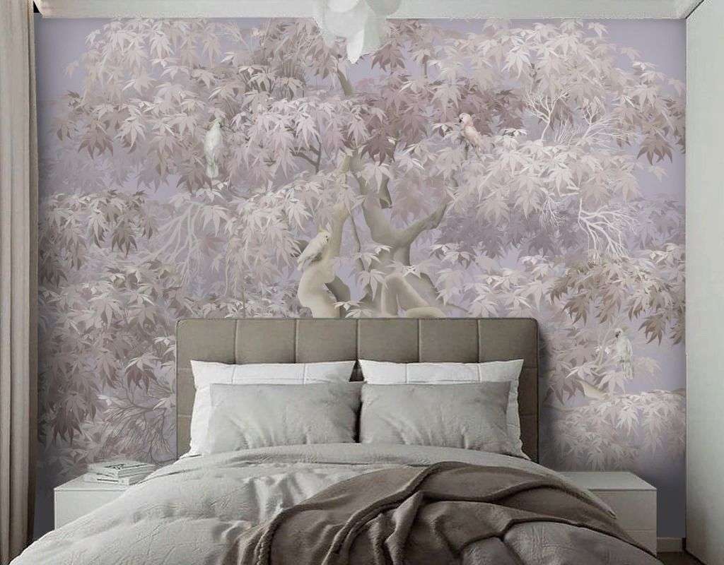 Фотообои в интерьере розовое дерево 3д  13-687 фото