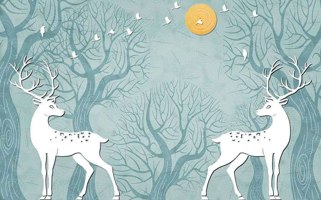 Фотообои в интерьере сказочные олени  12-653 фото