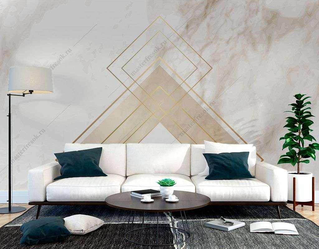 Фотообои в интерьере золотой ромб на мраморе  9-1495 фото