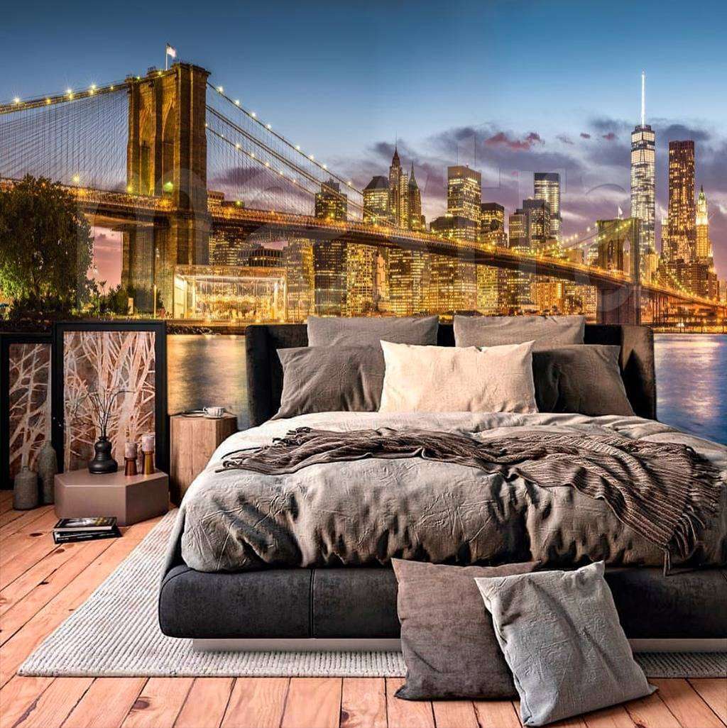 Фотообои в интерьере ночной бруклинский мост панорама  9-828 фото