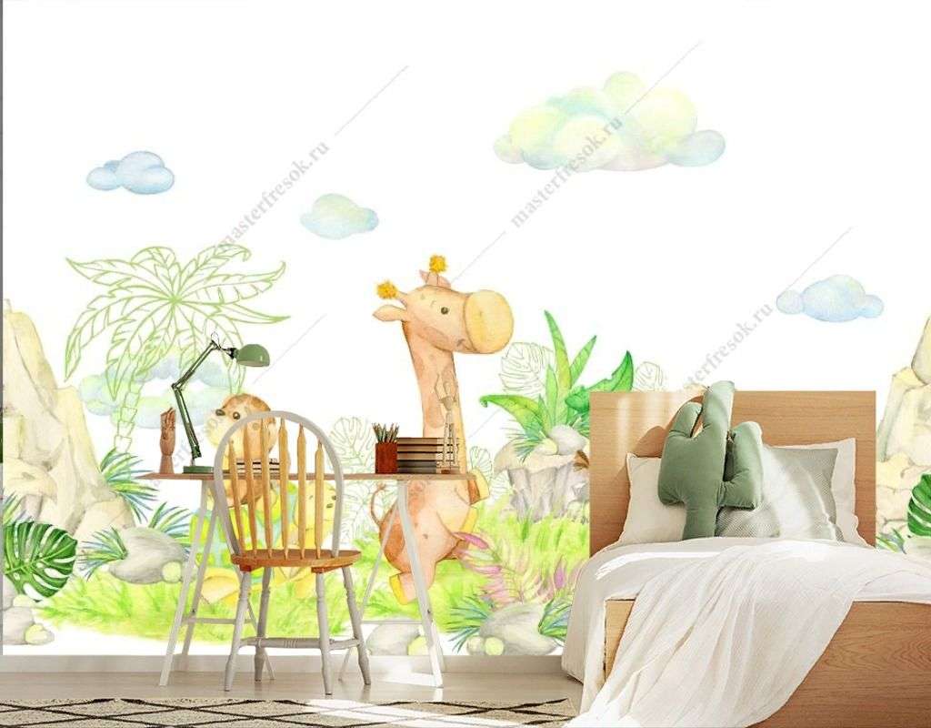 Фотообои в интерьере веселый жираф  14-605 фото