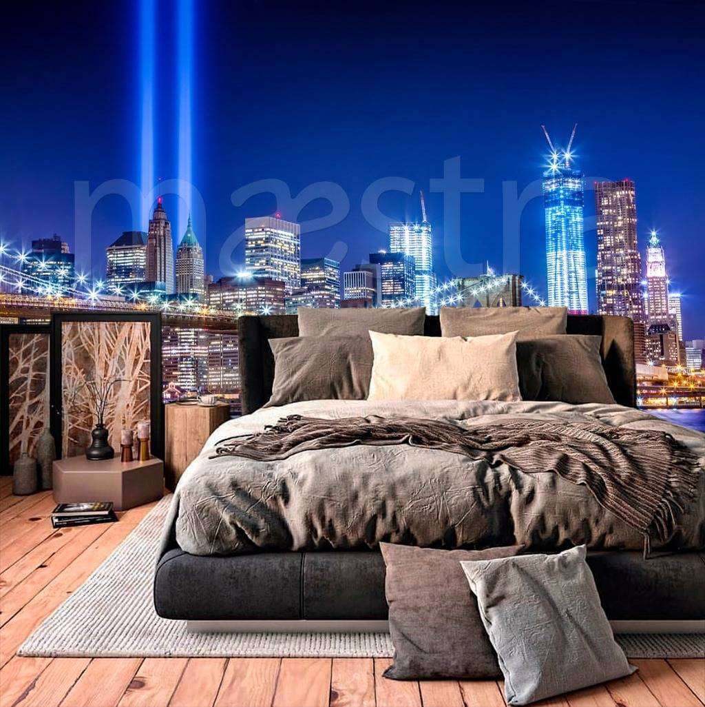 Фотообои в интерьере ночной мост красивого нью йорка  9-808 фото