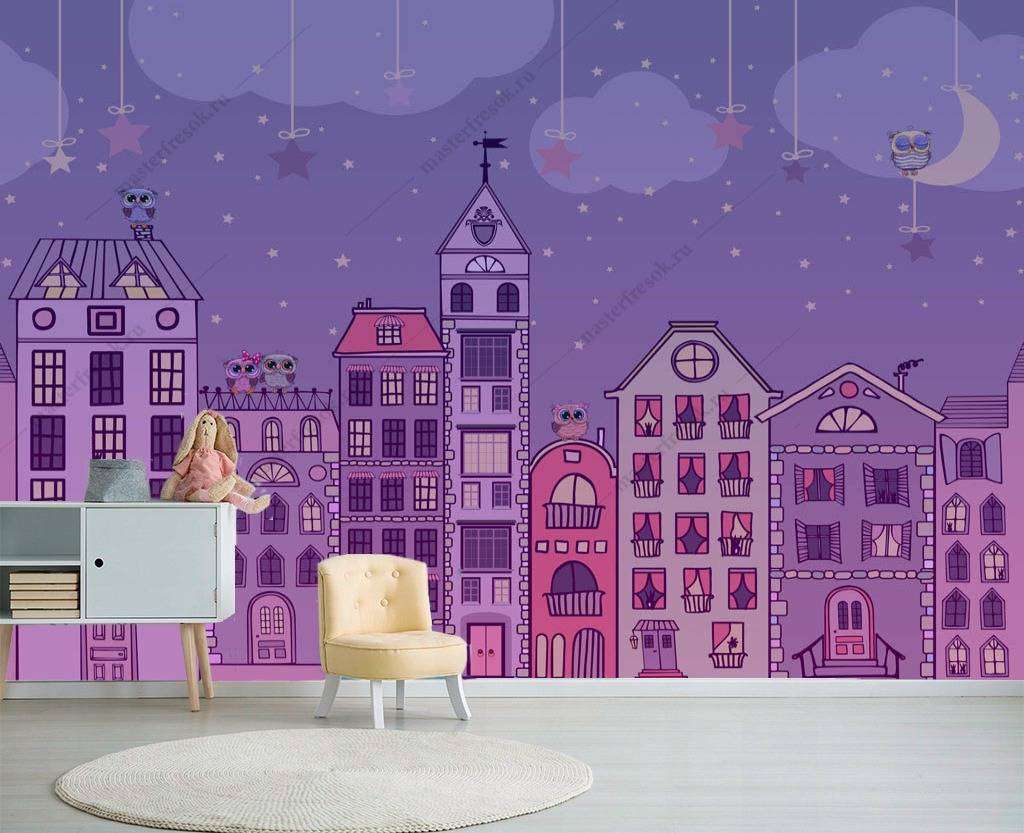 Фотообои в интерьере городок ночью  13-158 фото