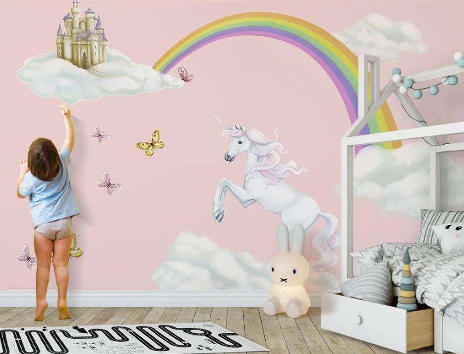 Фотообои в интерьере радуга и единорог  15-358 фото