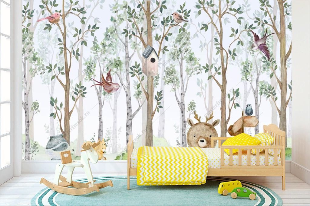 Фотообои Лесные животные акварелью  12-1313