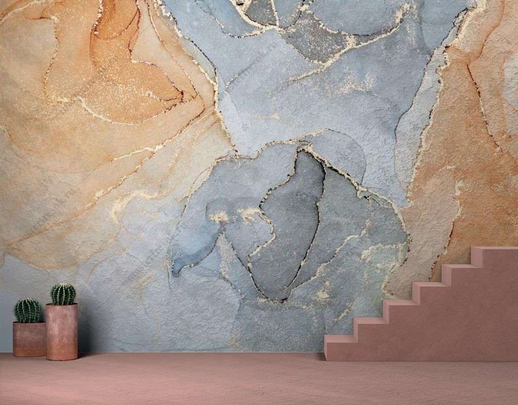 Фотообои в интерьере золотые разводы флюида  9-1525 фото