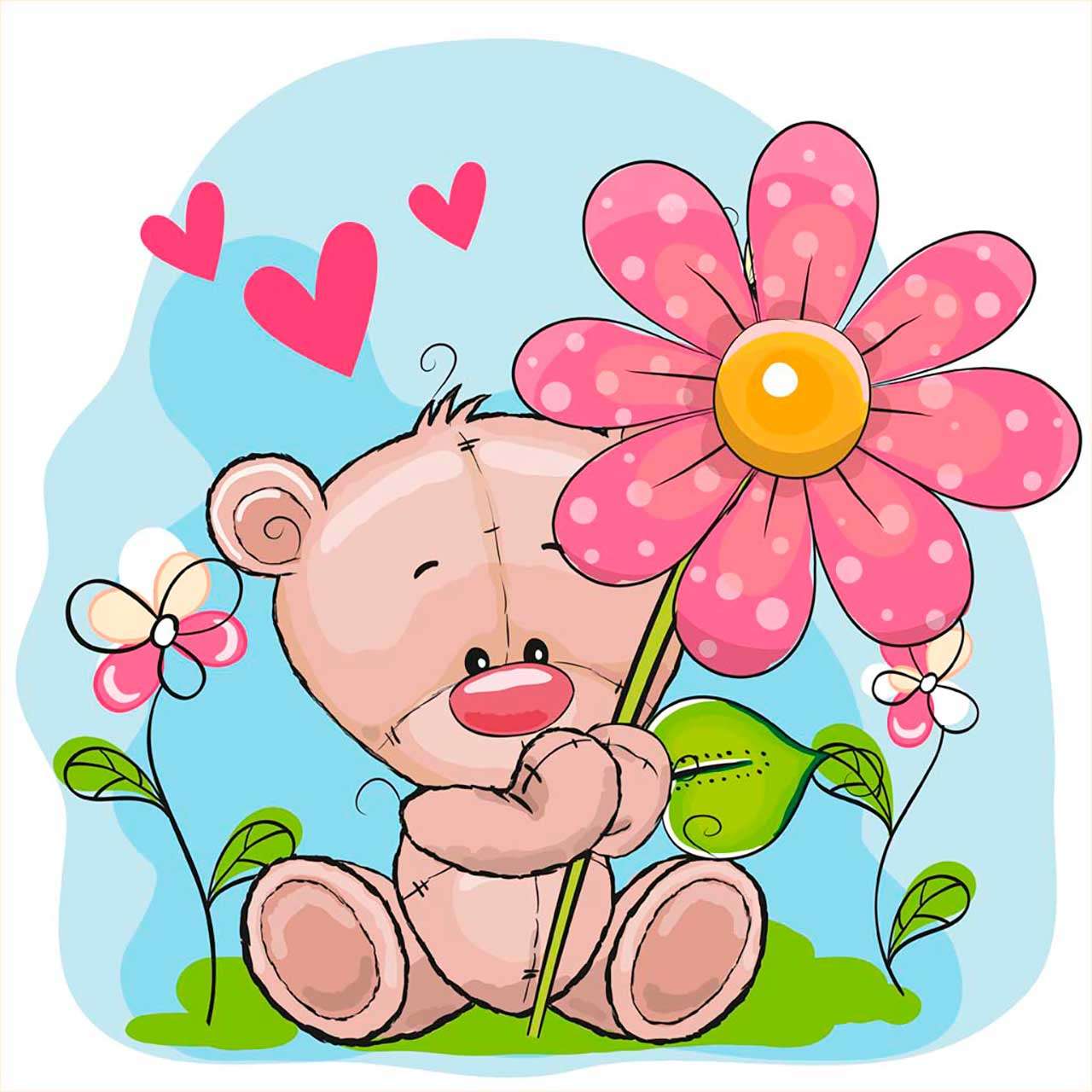 Фотообои в интерьере мишка и цветок  9-225 фото