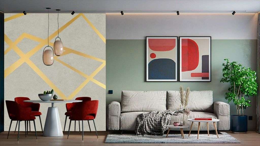 Фотообои в интерьере золотые линии на сером  9-2057 фото