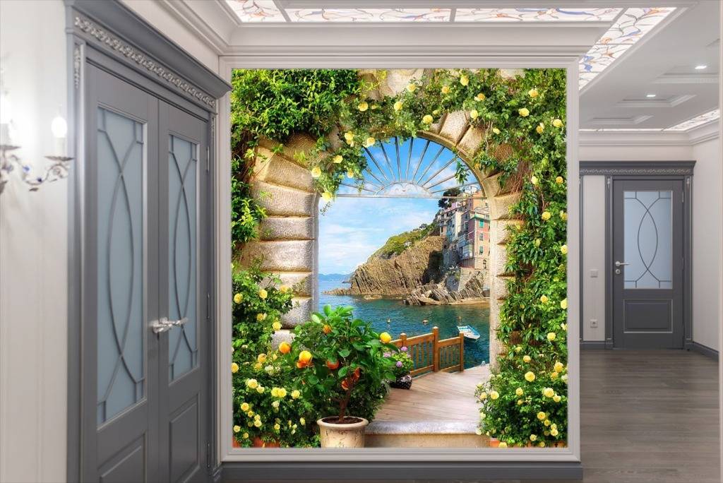 Фотообои Арка с желтыми цветами к морю  17-0123